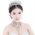 Elegant Wedding Jewelry Sets for Bridal Rhinestone Big Tiara & Earrings & Crystal Tassel Necklace