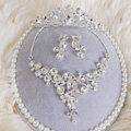 Fashion Wedding Jewelry Sets Flower Crystal Tiara & Earrings & Bridal Rhinestone Necklace