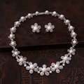 Luxury Banquet Wedding Jewelry Sets Crystal Pearl Hollow Flower Earrings & Bridal Zircon Statement Necklace