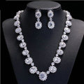 Luxury Banquet Wedding Jewelry Sets Diamond Flower Stud Earrings & Bridal Zircon Statement Necklace