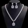 Luxury Banquet Wedding Jewelry Sets Water-drop Stud Earrings & Bridal Zircon Diamond Pendant Necklace