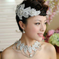 Luxury Wedding Jewelry Sets Crystal Lace Flower Headdress & Earrings & Bridal Rhinestone Necklace