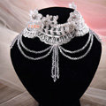 Elegant Shining Rhinestones Lace Flower Tassel Shoulder Deco Necklace Wedding Bridal Jewelry