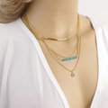 European Fashion Women Multi layers Turquoise Eyes Curved Pipe Gold-plated Necklace Clavicle Chain