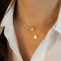 Fashion Simple Women Double layer Metal sequins Gold-plated Short Necklace Clavicle Chain