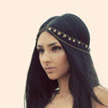 Fashion Woman Gold Plated Alloy Bling Sequins Tassel Two layer Chain Headband Hair Accessories