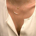 Hot sale Woman Simple Gold Plated Alloy Pendant Three Layers Pearl Clavicle Chain Necklace