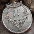 Luxury Bridal Wedding Jewellery Alloy Flower Crystal Rhinestone Pearl Tiaras Necklace Earrings Sets