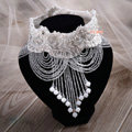 Luxury Pearl Rhinestones Crystal Bead Lace Flower Tassel Shoulder Deco Necklace Wedding Bridal Jewelry