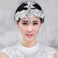 Luxury Wedding Headdress Crystal Rhinestone Lace Flower Tassel Bridal Headband Hair Accessories