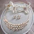 Luxury Wedding Jewelry Sets By hand Lace Pearl Crystal Flower Headband & Earrings & Bridal Necklace