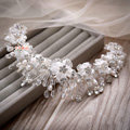 Luxury Wedding Rhinestone Pearl Crystal Beads Lace Flower Tiaras Bridal Crown Hair Accessories