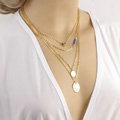 New Fashion Women Multi layer Gold-plated Peach Heart Metal Sequins Blue Crystal Necklace Clavicle Chain