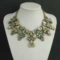 New Women Retro Fashionable Exaggeration Leopard Rhinestone Shell Flower Bib Necklace Clavicle Chain