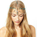 Retro Bohemia Woman Pearl Beads Crystal Pendant Alloy Multilayer Tassel Chain Headband Hair Accessories