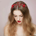 Retro Bridal Wedding Alloy Red Pearl Flower Rhinestone Crystal Bead Bride Headband Hair Accessories