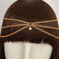 Retro Fashion Woman Crystal Gem Pendant Multilayer Alloy Chain Gold Plated Headband Hair Accessories
