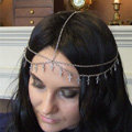 Retro Fashion Woman Double layer Delicate Alloy Cross Tassel Chain Gold Plated Hair Headband Accessories