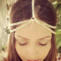 Retro Fashion Woman Multilayer Wide Tassel Chain Gold Plated Alloy Punk Hair Headband Accessories