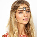 Retro Fashion Woman Rhinestones Hollow Flower Alloy Chain Goddess Hair Band Accessories