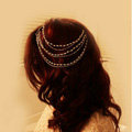 Retro Fashion Woman Silver Alloy Pearl Multilayer Tassel Chain Headband Hair Comb Accessories