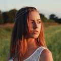 Retro Simple Forest Woman Golden Alloy Copper Beads Two layer Tassel Chain Headband Hair Accessories
