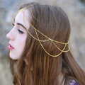 Retro Simple Woman Multilayer Tassel Chain Gold Plated Alloy Hair Headband Accessories