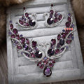 Retro Wedding Jewelry Purple Swan Rhinestone Crystal Necklace Earrings Set Bridal Party Gift