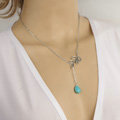 Simple Retro Women Gold-plated Drops of Turquoise Metal Leaf Tassel Necklace Clavicle Chain