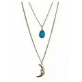 Unique Fashion Women Double layer Gold-plated Turquoise Metal Moon Necklace Clavicle Chain