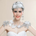 Calssic Bride Princess Lace Flower Rhinestone Tassel Wedding Necklace Bridal Shoulder Chain Dress Jewelry