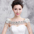 Elegant Bride Wedding Pearls Lace Flower Crystal Tassel Shawl Bridal Shoulder Chain Jewelry