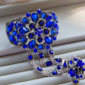 European Retro Blue Rhinestone Flower Bridal Bracelet Wedding Dress Crystal Bangle Chain Jewelry
