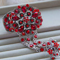 European Retro Red Rhinestone Flower Bridal Bracelet Wedding Dress Crystal Bangle Chain Jewelry