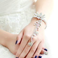 Fashion Shinning Rhinestone Flower Bracelet And Ring Tassel Chain Bridal Accessories Wedding Jewelry
