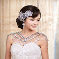 Hot sales Luxury Crystal Bridal Necklace Shawl Rhinestone Flower Tassel Shoulder Chain Wedding Party Jewelry