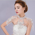 Luxurious Bride Crystal Beads Lace Wedding Shawl Bridal Stage Duchess Pearl Tassel Shoulder Chain Jewelry