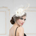 Luxury European White Birdcage Bridal Flower Feathers Fascinator Hair Hoop Bride Wedding Prom Hats Face Veils