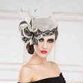 New British Aristocracy White/Black Lace Flax Bridal Flower Feathers Fascinator Wedding Dress Prom Hats
