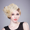 Retro Fashion British Apricot Flax Yarn Bridal Flower Headdress Fascinator Wedding Dress Prom Hat