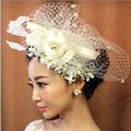 Vintage Bridal Flower Feathers Fascinator Wedding Accessories Prom Party White Gauze Hats Face Veils