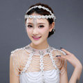Vintage Bride Wedding Crystal Beads Tassel Necklace Bridal Lace Choker Shoulder Chain Jewelry