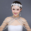 Vintage Bride Wedding Rhinestone Crystal Beads Long Pearl Tassel Bridal Choker Shoulder Chain Jewelry