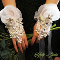 Vintage Lace Rhinestone Flower Bridal Wristlet Wedding Dress Perform Nail Bead Gauze Bracelet Accessories