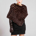 Calssic Fashion knitted Rabbit Fur Shawl Party Wrap Women's Triangle Knitted Rabbit Fur Poncho - Coffee