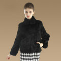 Elegant Genuine Natural Rabbit Fur Coat Women Short Winter Warm Stand Collar Fur Outwear - Black