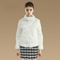 Elegant Genuine Natural Rabbit Fur Coat Women Short Winter Warm Stand Collar Fur Outwear - White