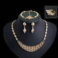 Elegant Wedding Jewelry Sets Gold Plated Bridal Party Crystal Hellow Necklace Earrings Bracelet Ring 4pcs