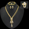 Elegant Wedding Party Jewelry Sets Crystal Gold Plated Bridal Pendant Necklace Earrings Bracelet Ring 4pcs/set
