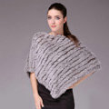 Fashion Delicate knitted Rabbit Fur Shawl Female Party Pullover Women's Triangle Fur Poncho - Grey
